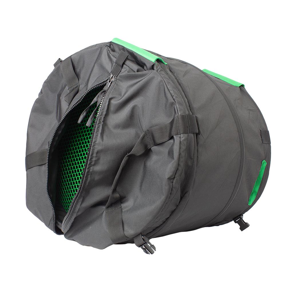 Portable Trimmer on its side with the main chamber unzipped