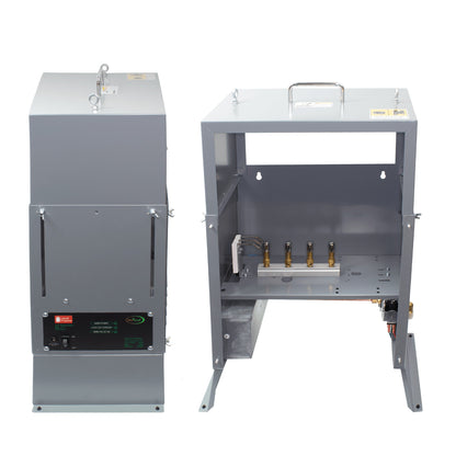 Pro-Leaf LPG CO2 Generator 4 burner model, front control panel and open view of the burners and gas valves