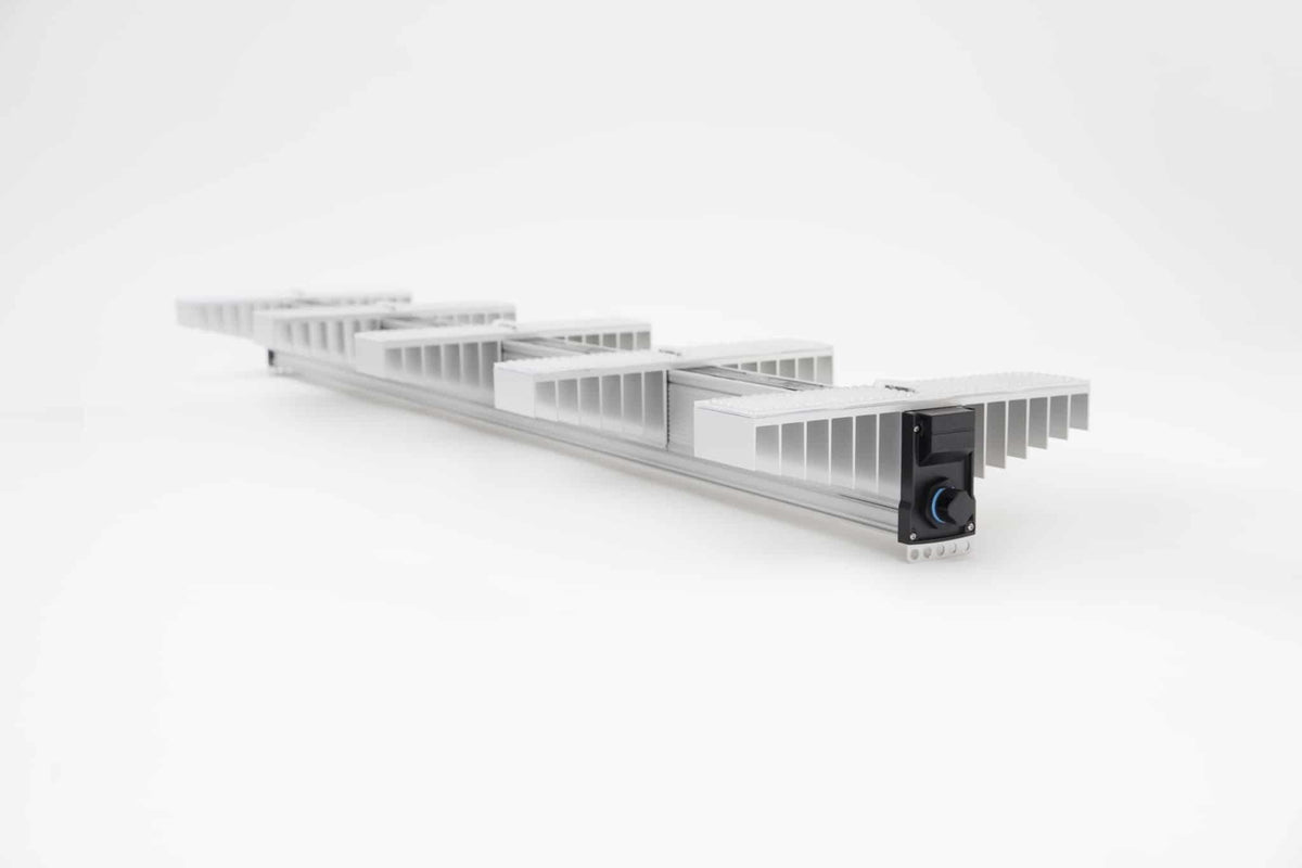 Sanlight EVO 5 LED Grow Light – EVO 5-150 upside down, showing the five lensed light modules
