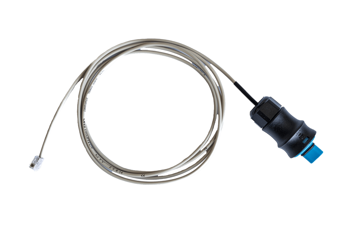 Sanlight EVO RJ12 Adapter Cable coiled, showing the Wieland connector and RJ12 plug ends