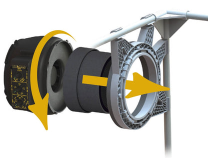 Secret Jardin DF16 Carbon Filter 100 m3/h fitted between the DF16 extractor and the ducting flange