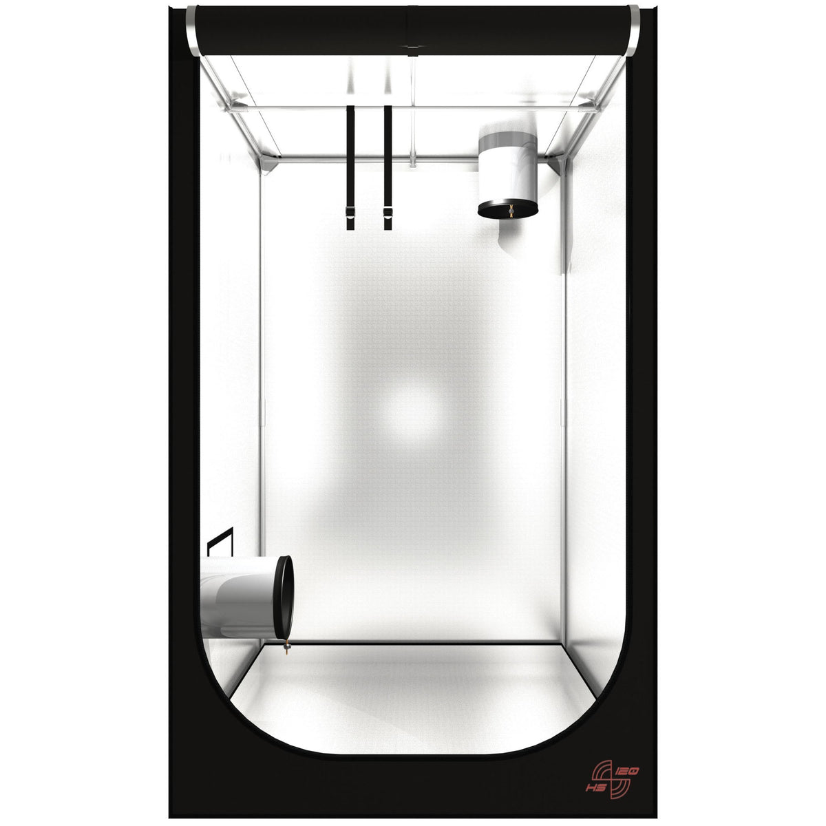 Secret Jardin Hydro Shoot HS120 tent front view with the door open, showing the hanging straps and sock ports