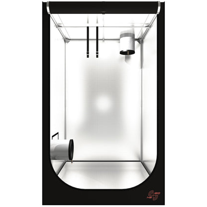Secret Jardin Hydro Shoot HS120 tent front view with the door open, showing the hanging straps and sock ports
