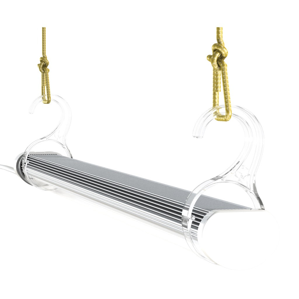 Secret Jardin TLED Grow Bar hanging from cords on its clips