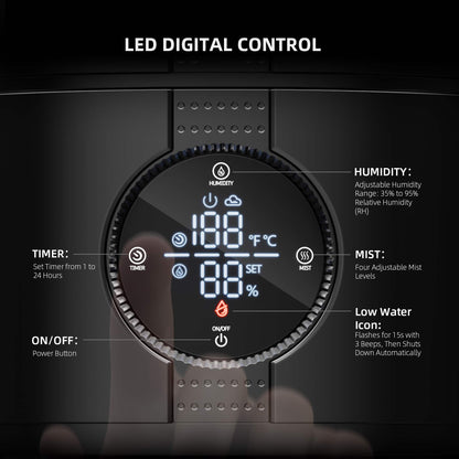 Spider Farmer 5L Smart Cool Mist Humidifier control dial: humidity, mist, timer and low-water warning