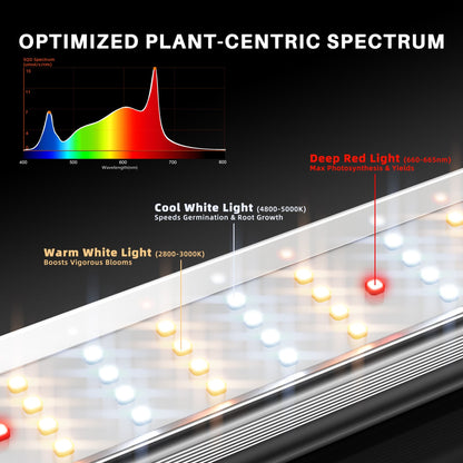 Spider Farmer SE4500 LED Grow Light spectrum: warm white, cool white and 660 nm deep red diodes