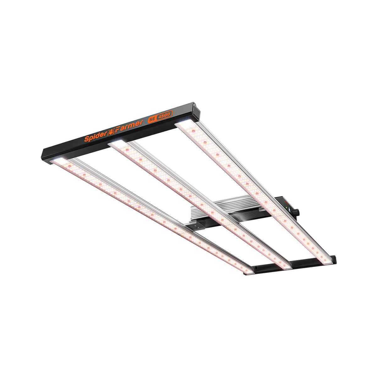 Spider Farmer SE4500 LED Grow Light — three-bar fixture with dimmer box