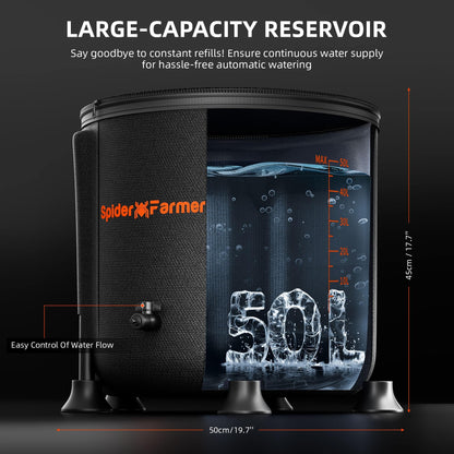 Spider Farmer Self-Watering System 50 L folding reservoir with flow tap, 50 x 45 cm