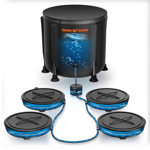 Spider Farmer Self-Watering System — 50 L reservoir connected to four self-watering bases