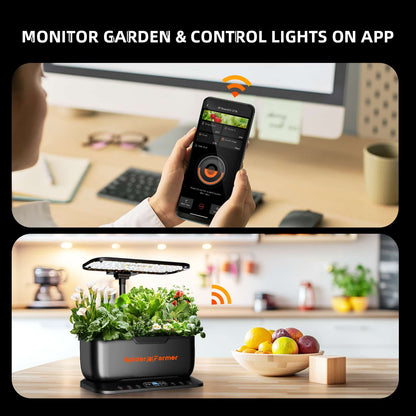 Spider Farmer SmartG12 Hydroponic Kit on a kitchen worktop, controlled from a smartphone app