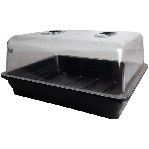 Stewarts Propagator 52x42x24cm assembled, with clear ventilated dome fitted over the black base tray