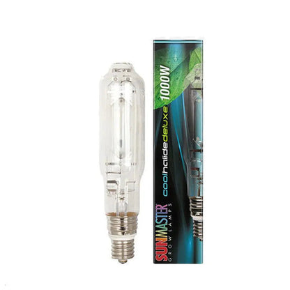 Sunmaster Cool Deluxe Metal Halide Bulb 1000W beside its Cool Deluxe retail packaging