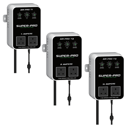 Super-Pro Air-Pro T-Series Fan Controller T1, T2 and T3 models side by side