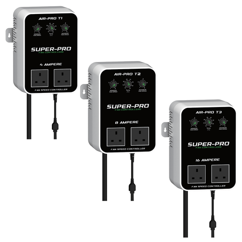 Super-Pro Air-Pro T-Series Fan Controller T1, T2 and T3 models side by side