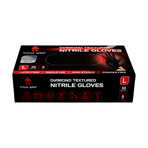 Titan Grip Diamond Textured Black Nitrile Gloves (Box of 50)