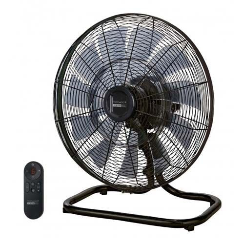 Tornado DC 18" Floor Fan — on its tubular stand with remote