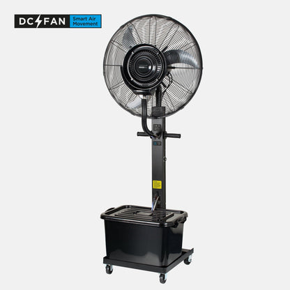 Tornado DC 26 Misting Stand Fan - side angle showing castor base and control handle