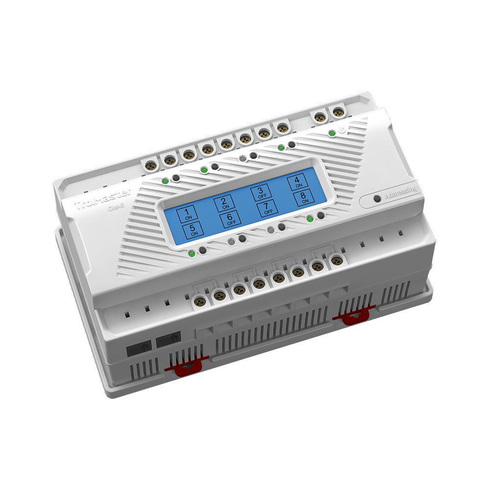 TrolMaster OM-8 Dry Contact Board — angled view with LCD