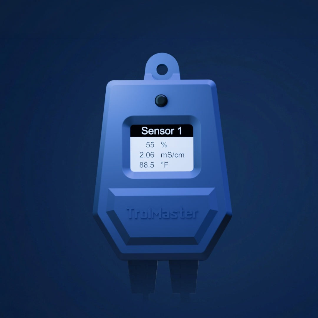 TrolMaster WCS-9 Substrate Sensor Set display showing water content, EC and temperature