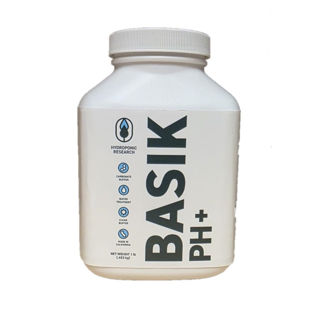 Veg+Bloom BASIK pH Up+ label showing carbonate buffer, water treatment and clean buffer