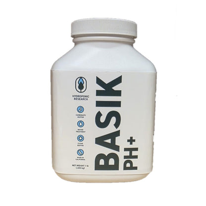 Veg+Bloom BASIK pH Up+ label showing carbonate buffer, water treatment and clean buffer