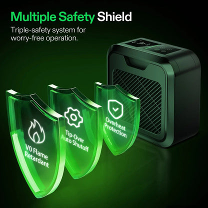 VIVOSUN AeroFlux Smart Grow Tent Heater safety: V0 flame retardant, tip-over shut-off, overheat protection
