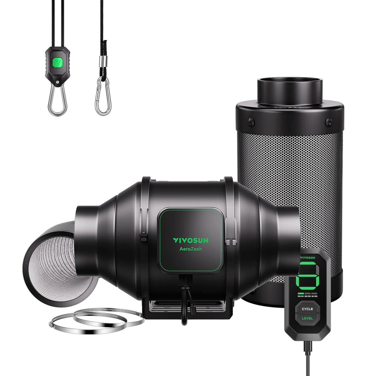VIVOSUN AeroZesh S4 4 inch inline fan, carbon filter, ducting and speed controller