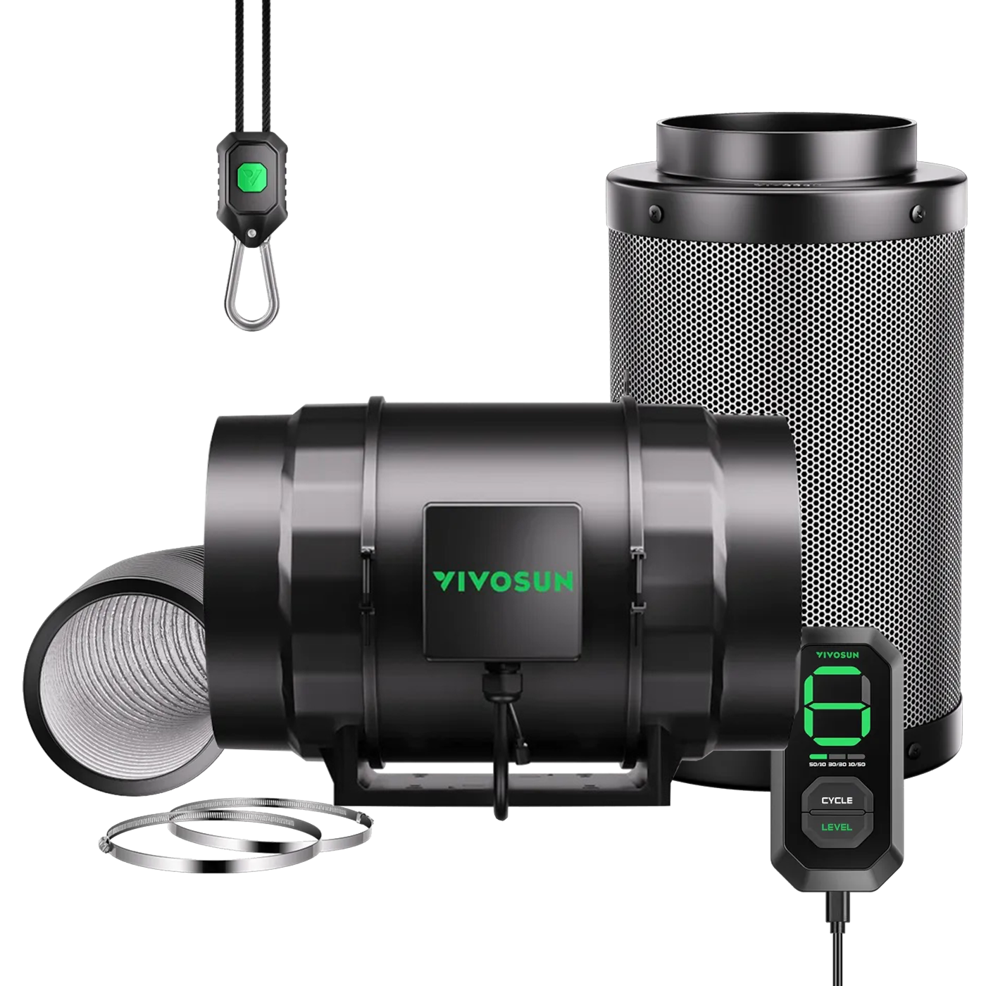 VIVOSUN AeroZesh S8 8 inch inline fan, carbon filter, ducting and speed controller