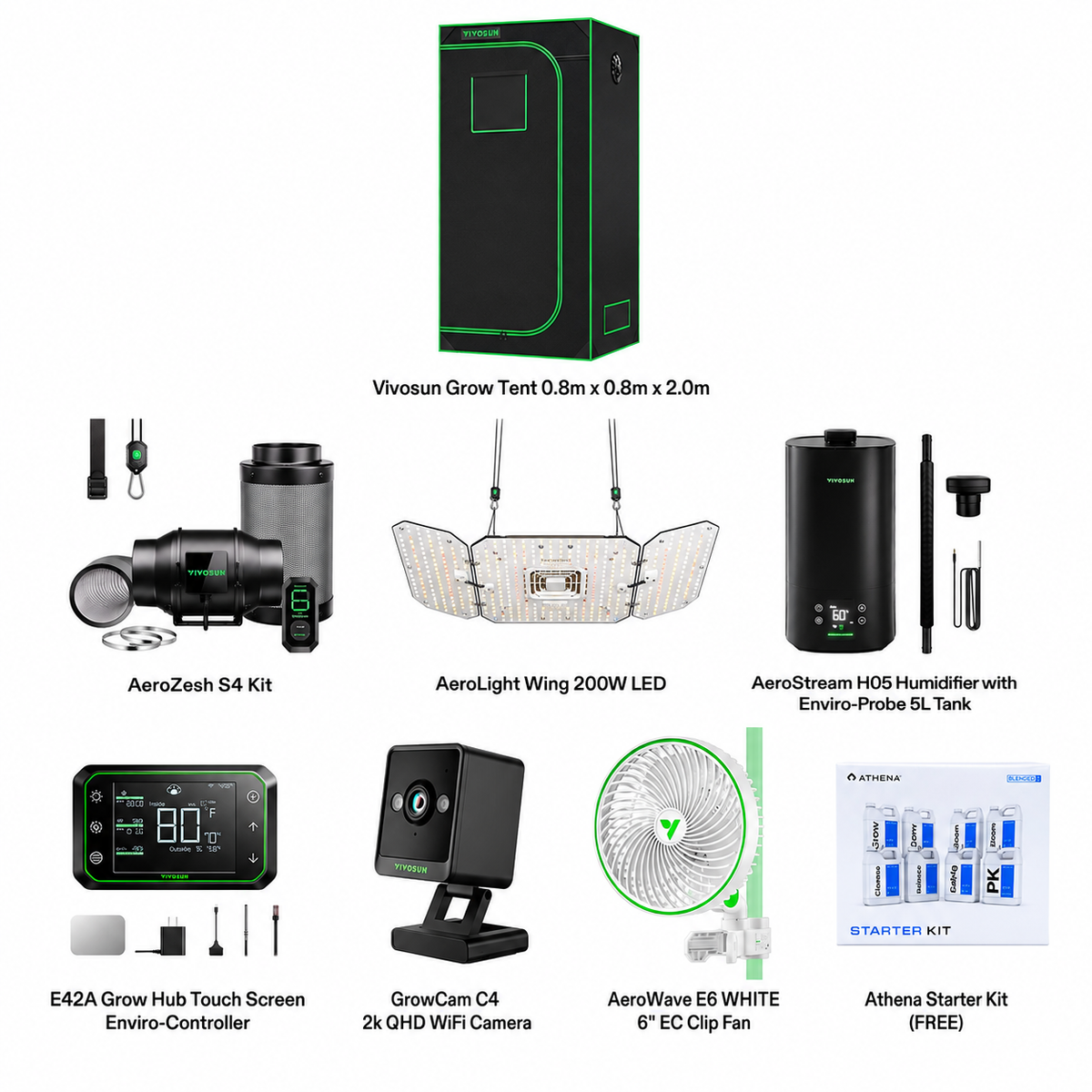 VIVOSUN Smart Grow Tent Kit 0.8m x 0.8m x 2m full contents list