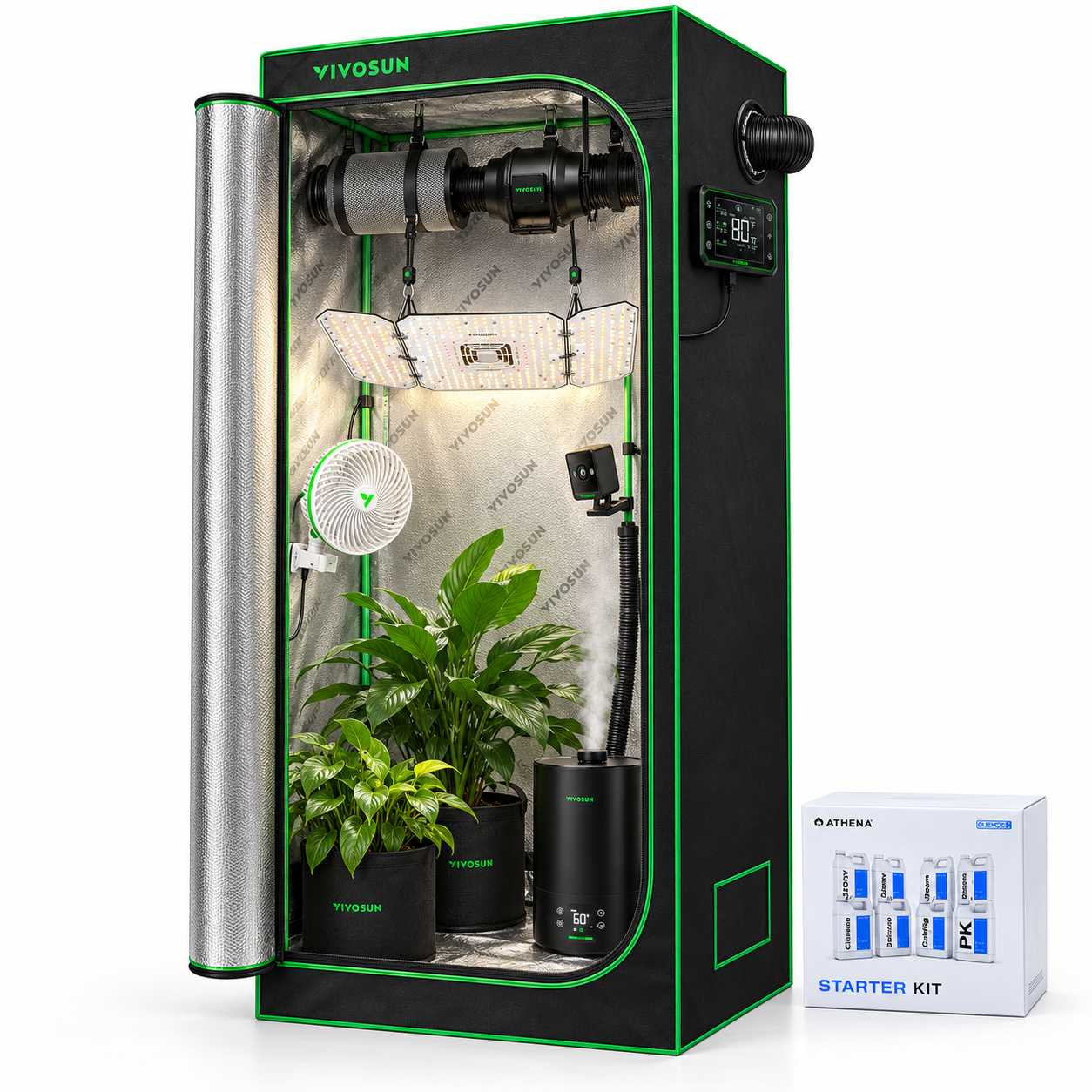VIVOSUN Smart Grow Tent Kit 0.8m x 0.8m x 2m set up and running with plants