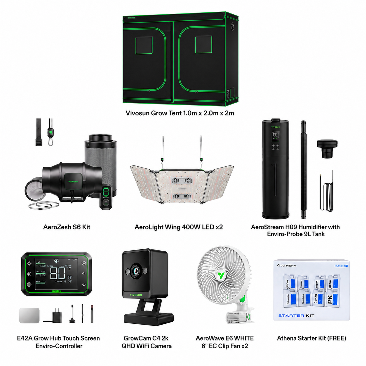 VIVOSUN Smart Grow Tent Kit 1m x 2m x 2m full contents list