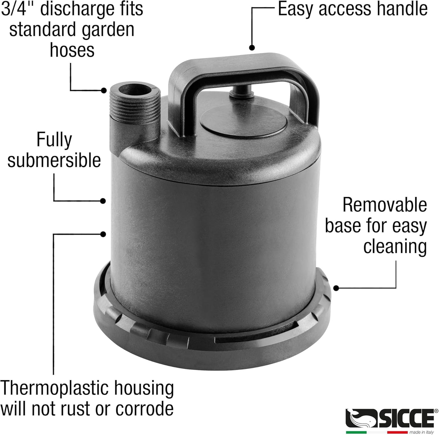 Sicce Utility Ultra Zero Submersible Pump for Tank Draining